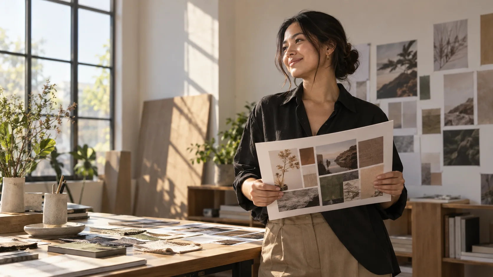Creative director smiling with a moodboard